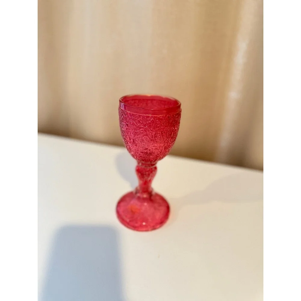 Antique 1870‎ Tree of Life Rose Pink Crackle Glass Communion Chalice Goblet